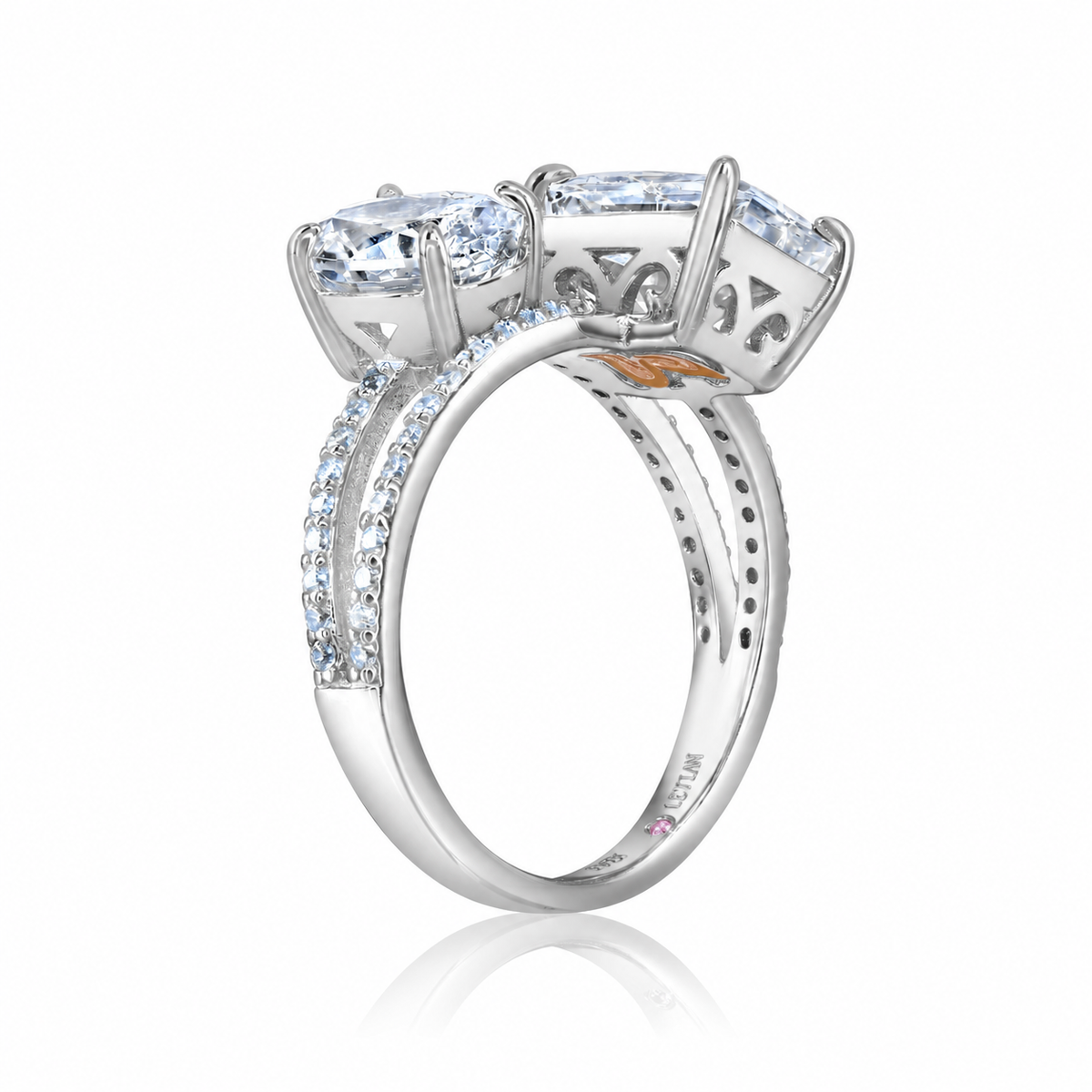 Suzy Levian Sterling Silver Firework Cut White Cubic Zirconia & Two St ...