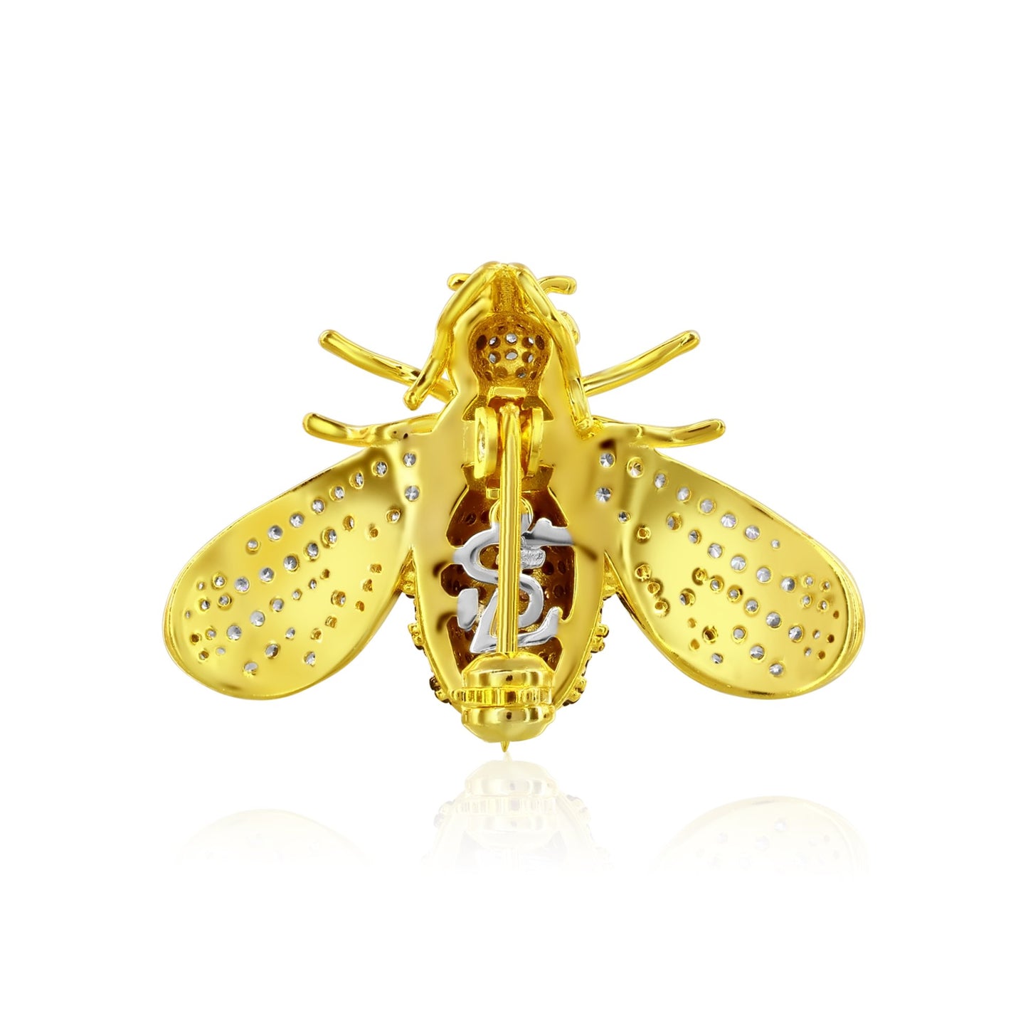 Suzy Levian Yellow Sterling Silver Cubic Zirconia Bumble Bee Brooch Pendant