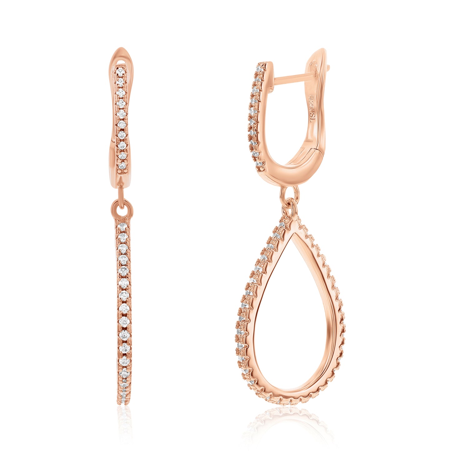 Suzy Levian Rose Sterling Silver White Cubic Zirconia Pear Shape Drop Earrings