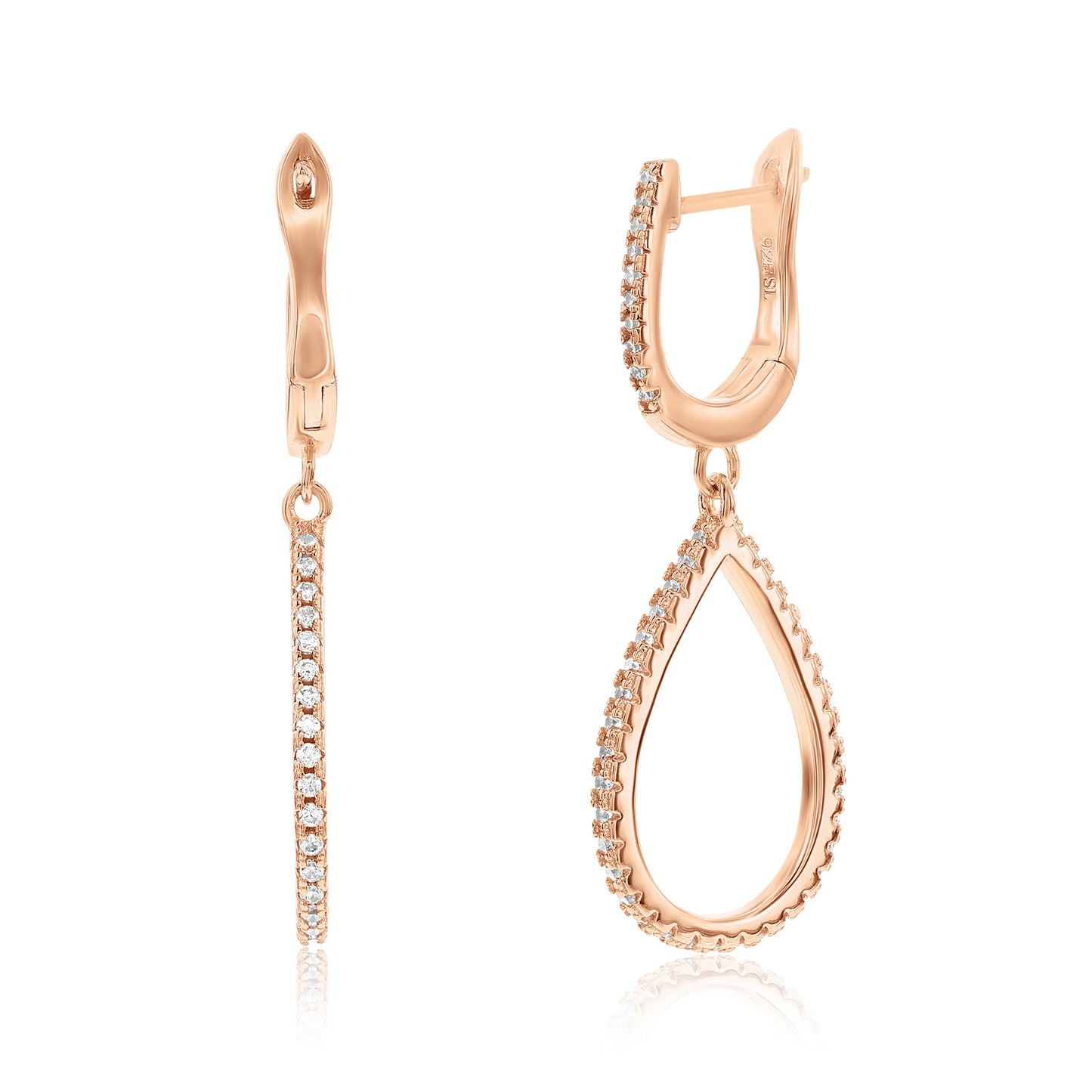 Suzy Levian Rose Sterling Silver White Cubic Zirconia Pear Shape Drop Earrings