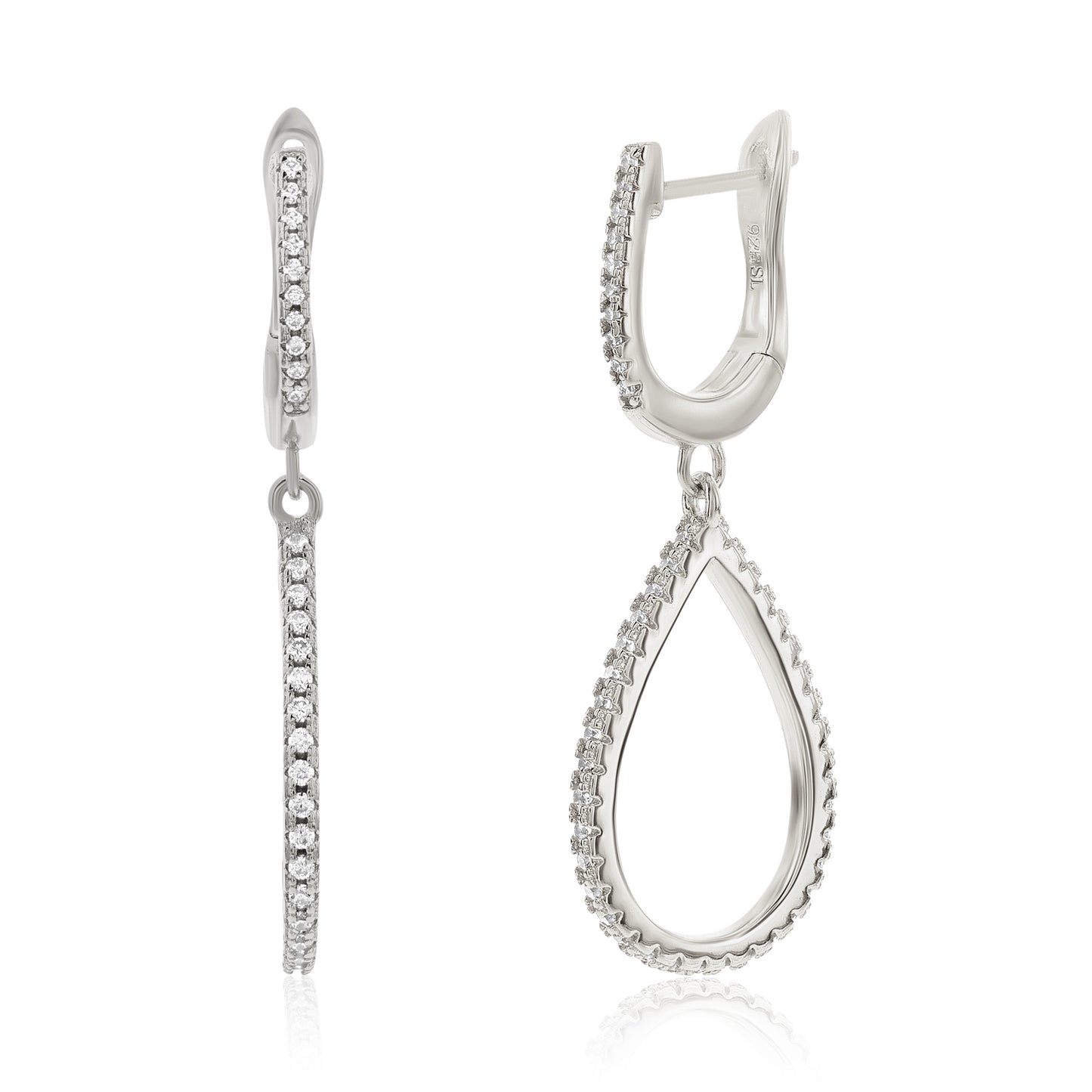 Suzy Levian Sterling Silver White Cubic Zirconia Pear Shape Drop Earrings