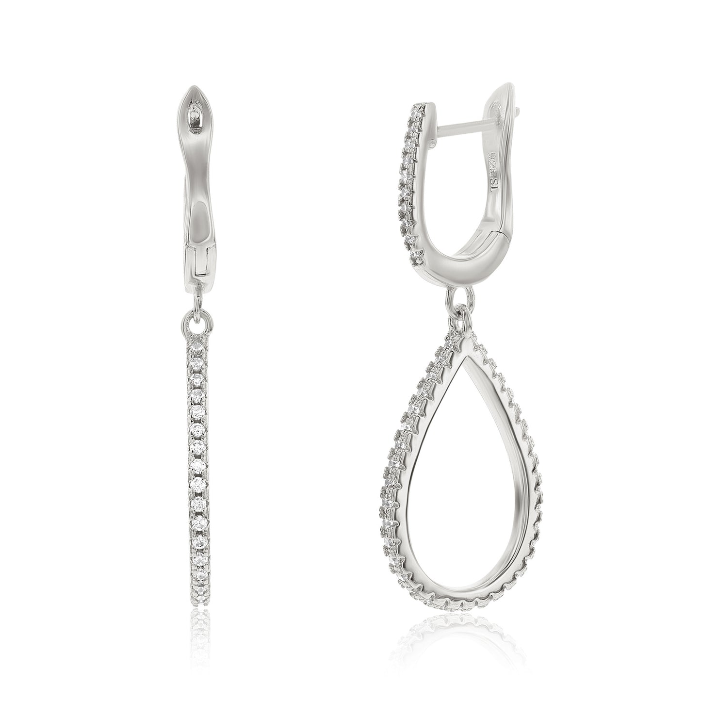 Suzy Levian Sterling Silver White Cubic Zirconia Pear Shape Drop Earrings