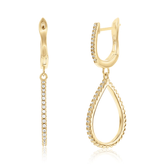 Suzy Levian Yellow Sterling Silver White Cubic Zirconia Pear Shape Drop Earrings