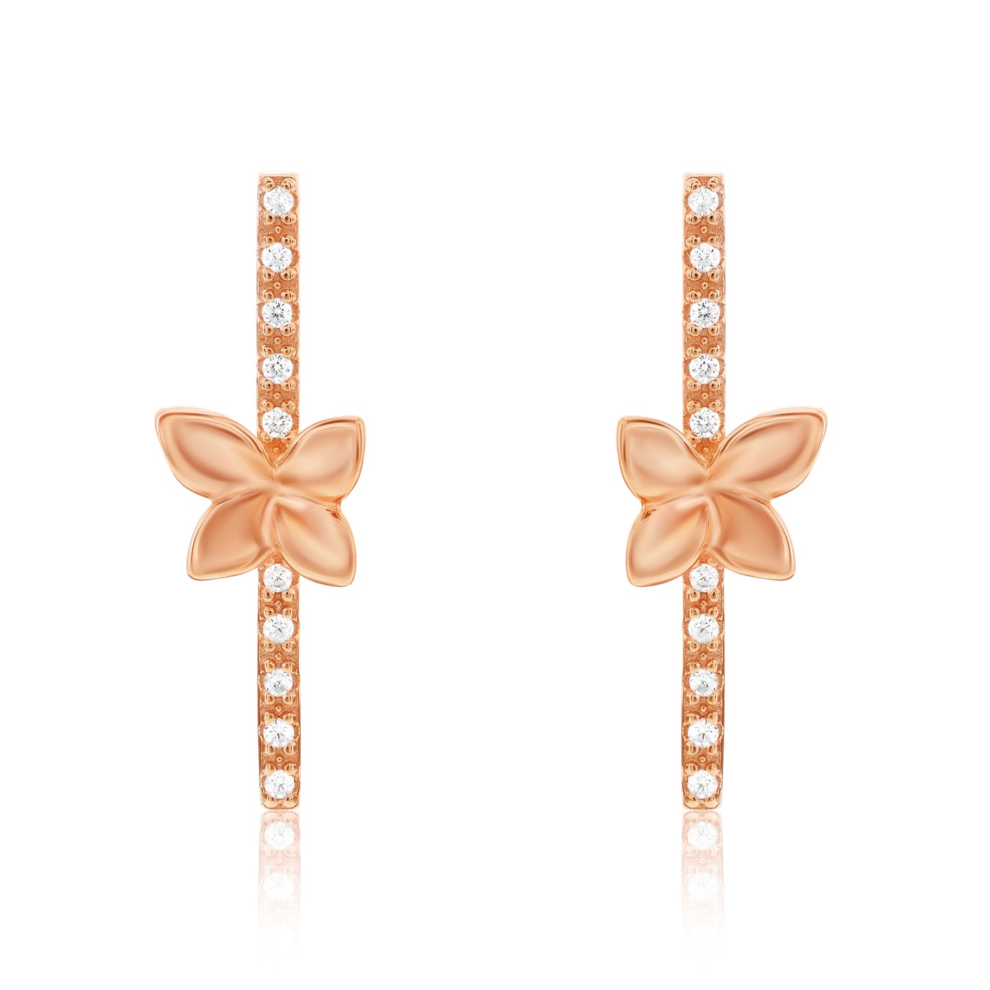 Suzy Levian Rose Sterling Silver White Cubic Zirconia Flower Accent Line Drop Earrings