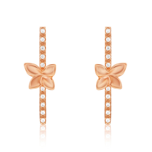 Suzy Levian Rose Sterling Silver White Cubic Zirconia Flower Accent Line Drop Earrings