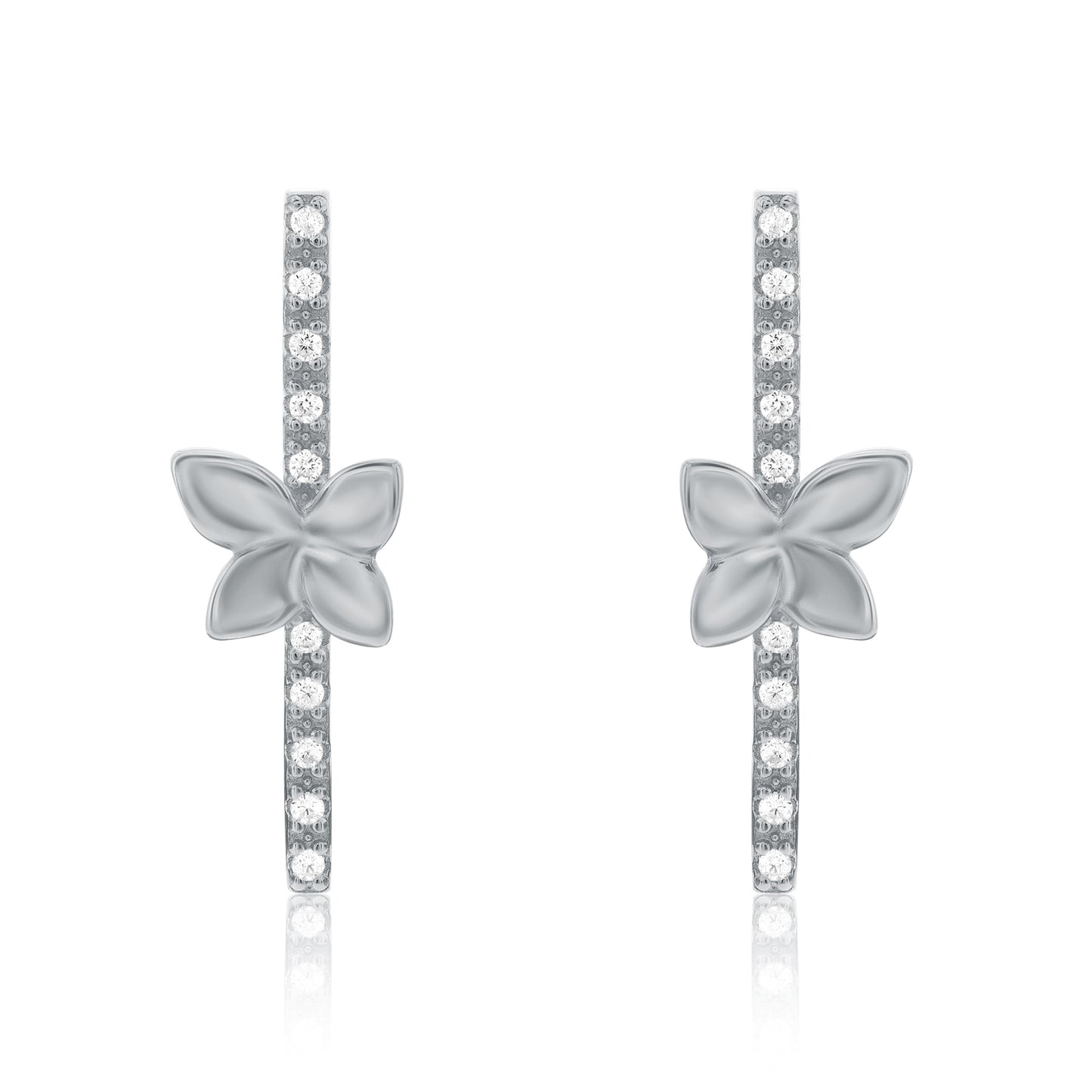 Suzy Levian Sterling Silver White Cubic Zirconia Flower Accent Line Drop Earrings