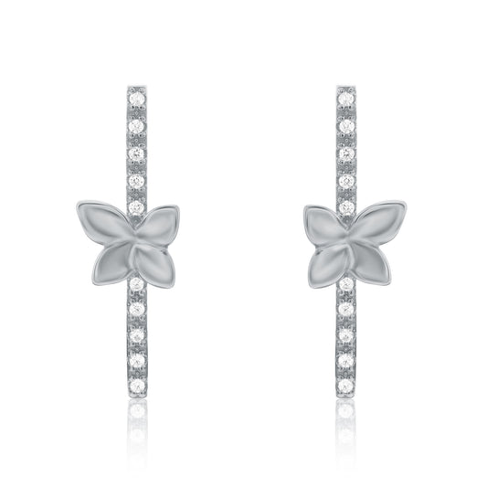 Suzy Levian Sterling Silver White Cubic Zirconia Flower Accent Line Drop Earrings