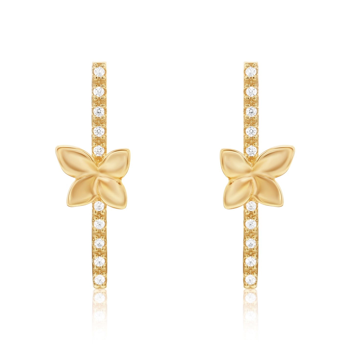 Suzy Levian Yellow Sterling Silver White Cubic Zirconia Flower Accent Line Drop Earrings