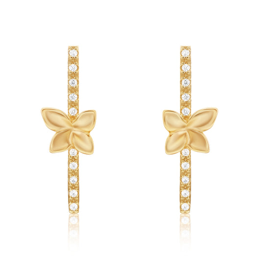 Suzy Levian Yellow Sterling Silver White Cubic Zirconia Flower Accent Line Drop Earrings