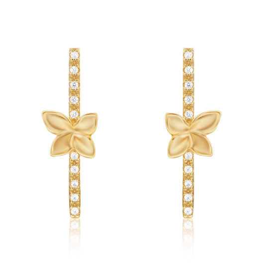 Suzy Levian Yellow Sterling Silver White Cubic Zirconia Flower Accent Line Drop Earrings