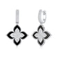 Suzy Levian Sterling Silver Black Enamel White Cubic Zirconia Pave Flower Clover Hanging Earrings