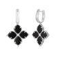 Suzy Levian Sterling Silver Black Enamel White Cubic Zirconia Pave Flower Clover Hanging Earrings