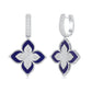 Suzy Levian Sterling Silver Blue Enamel White Cubic Zirconia Pave Flower Clover Hanging Earrings