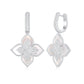 Suzy Levian Sterling Silver Mother of Pearl White Cubic Zirconia Pave Flower Clover Hanging Earrings