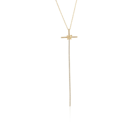 Suzy Levian Yellow Sterling Silver Cubic Zirconia Cross Flower Accent Drop Pendant Necklace