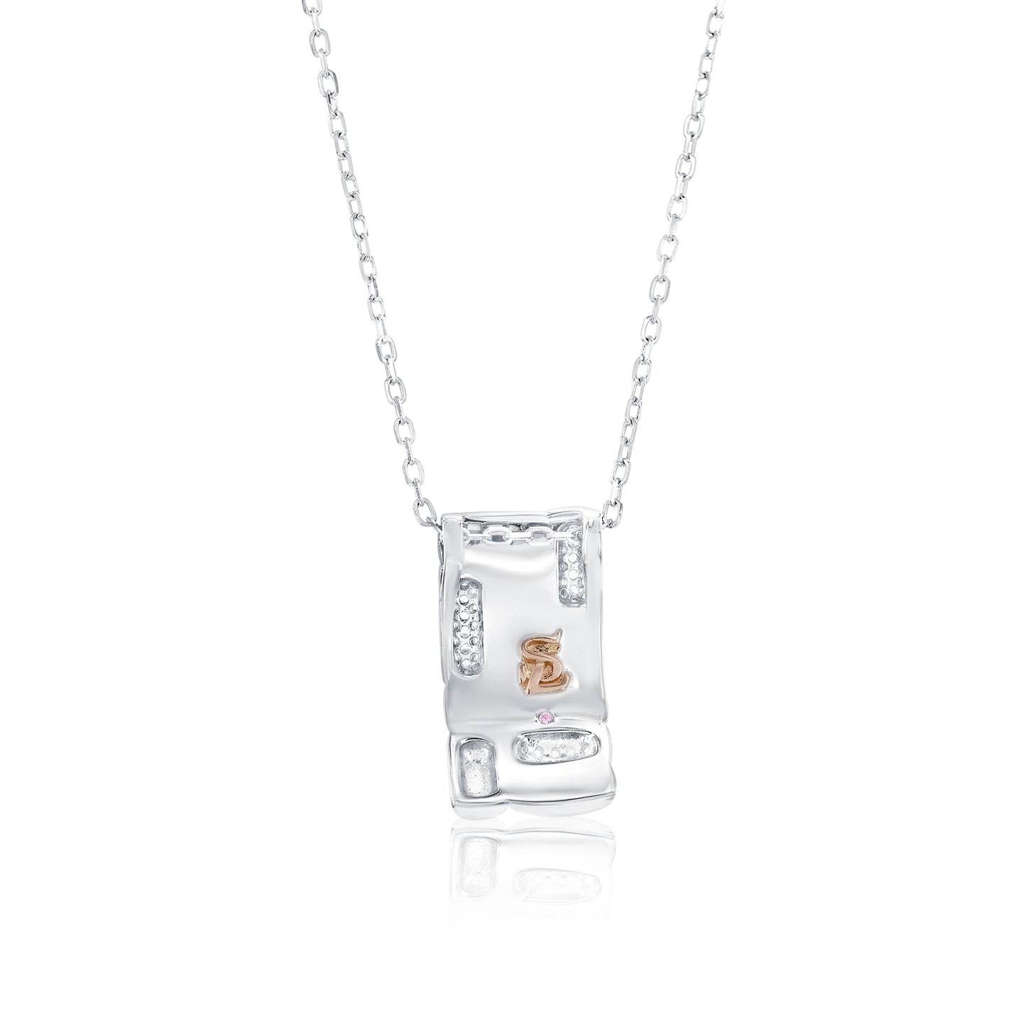 Suzy Levian Sterling Silver & White Cubic Zirconia Pave Checkered Curved Pendant Necklace