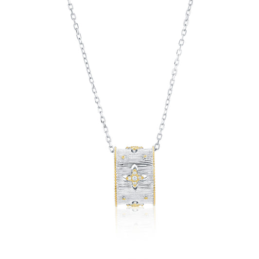 Suzy Levian Sterling Silver White Cubic Zirconia Brushed Finish Italian Florentine Eternity Pendant Necklace