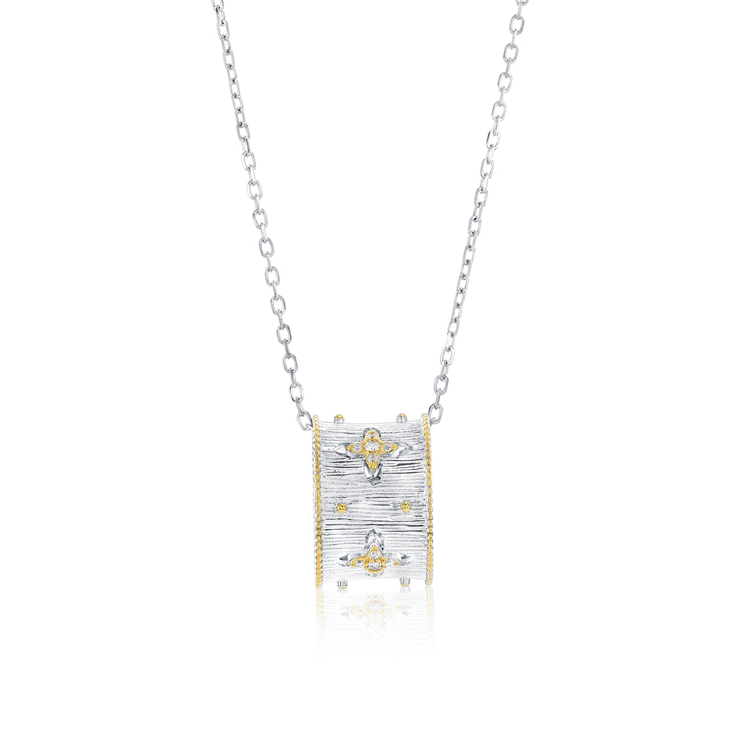 Suzy Levian Sterling Silver White Cubic Zirconia Brushed Finish Italian Florentine Eternity Pendant Necklace