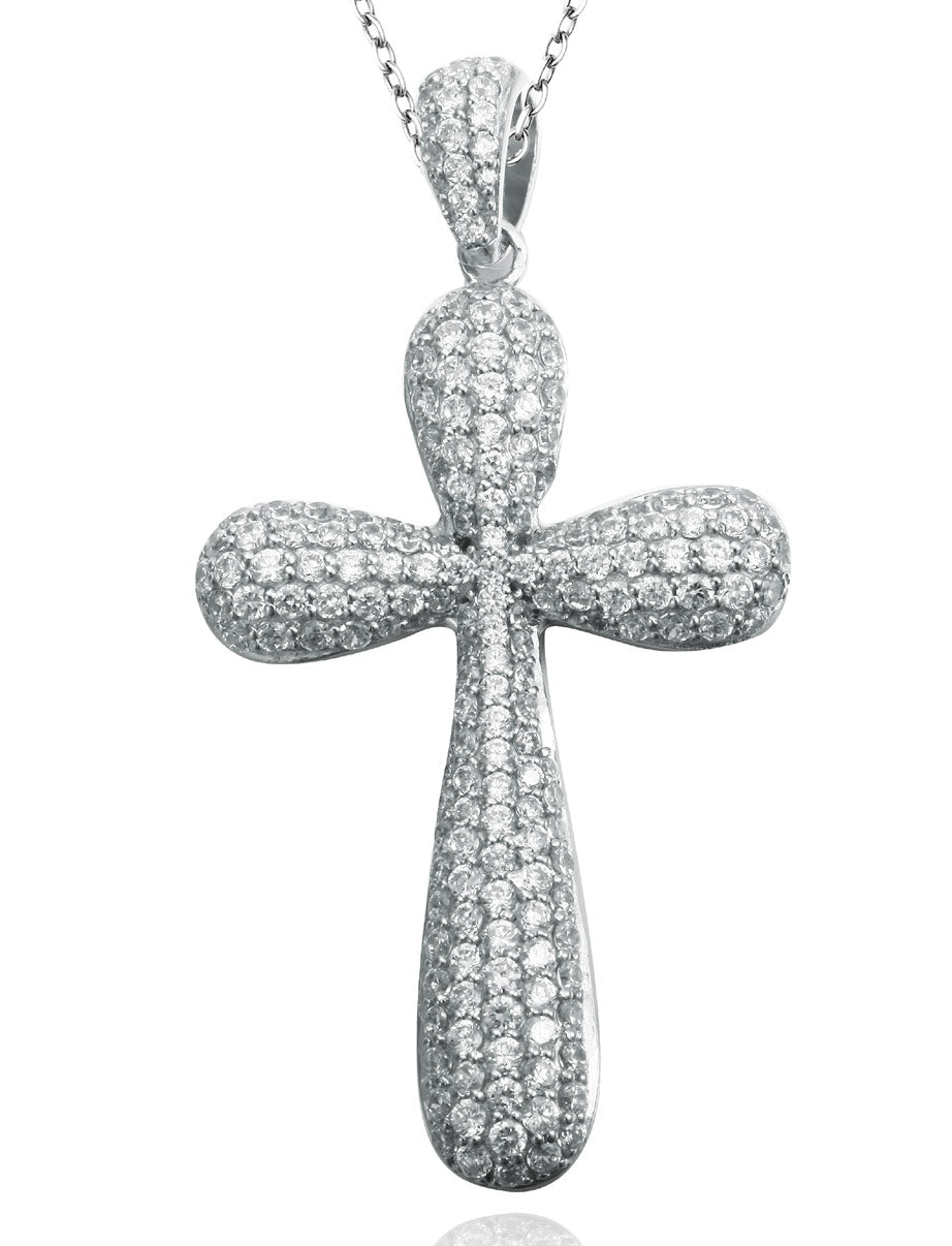 Suzy Levian White Sterling Silver Pave Cubic Zirconia Cross Pendant