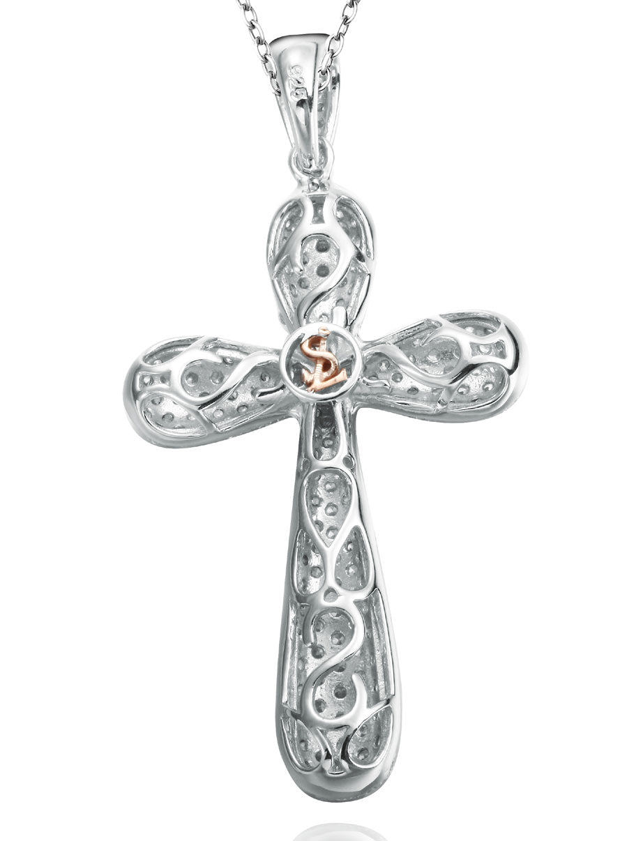 Suzy Levian White Sterling Silver Pave Cubic Zirconia Cross Pendant