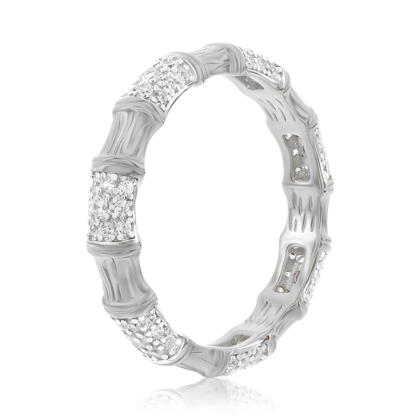 Suzy Levian Sterling Silver Cubic Zirconia Pave Bamboo Alternating Eternity Band