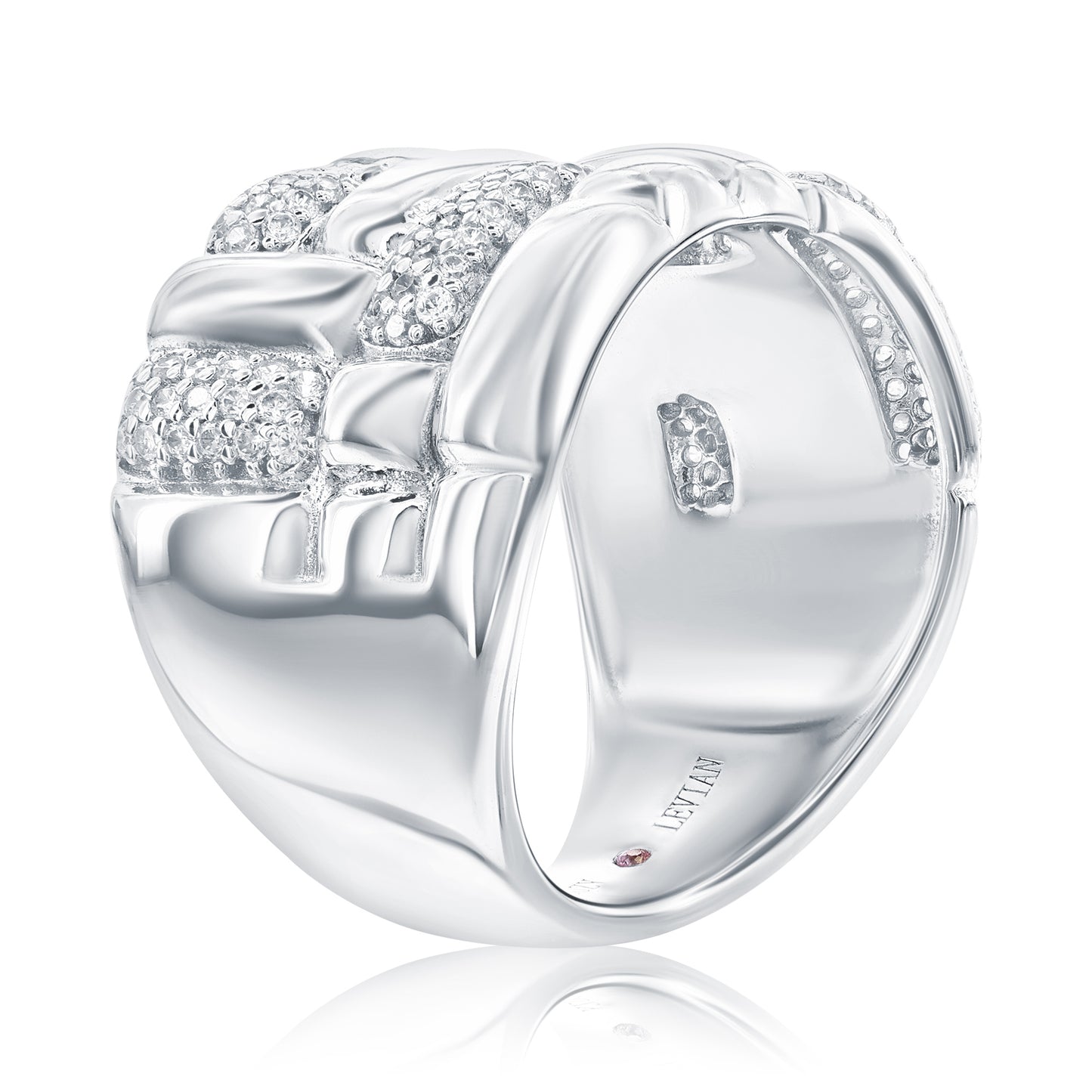 Suzy Levian Sterling Silver & White Cubic Zirconia Pave Checkered Woven Band Ring