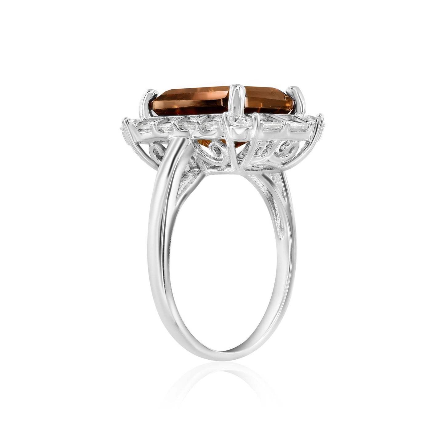 Suzy Levian Sterling Silver Emerald-Cut Brown Cubic Zirconia White Cubic Zirconia Ring