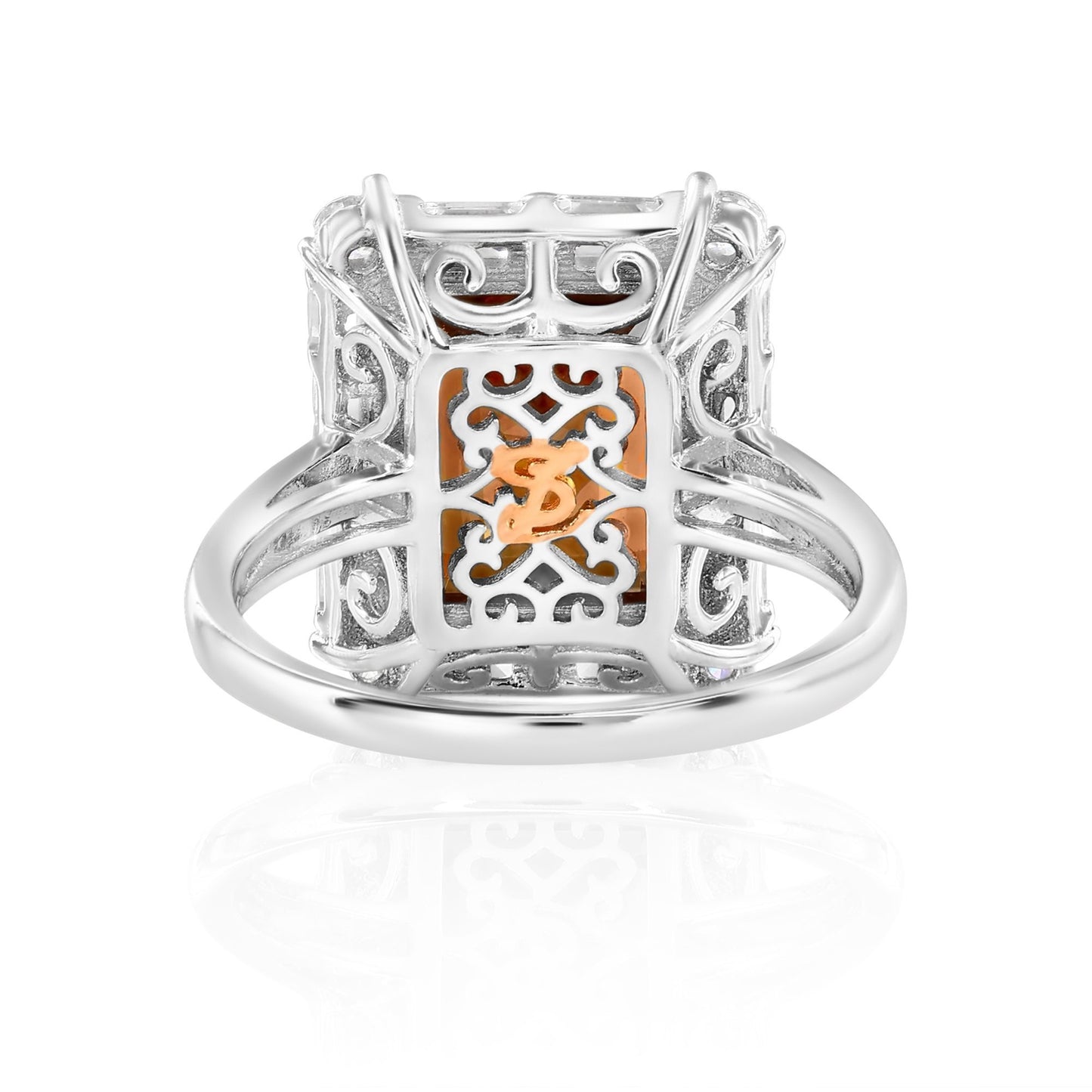 Suzy Levian Sterling Silver Emerald-Cut Brown Cubic Zirconia White Cubic Zirconia Ring