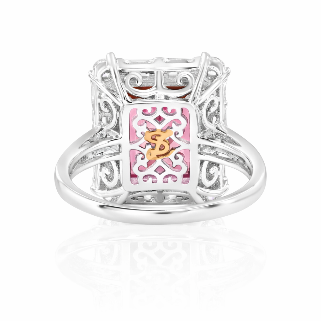 Suzy Levian Sterling Silver Emerald-Cut Pink Cubic Zirconia White Cubic Zirconia Ring