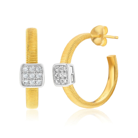 Suzy Levian Yellow Sterling Silver & White Cubic Zirconia Pave Coil Huggie Hoop Earrings