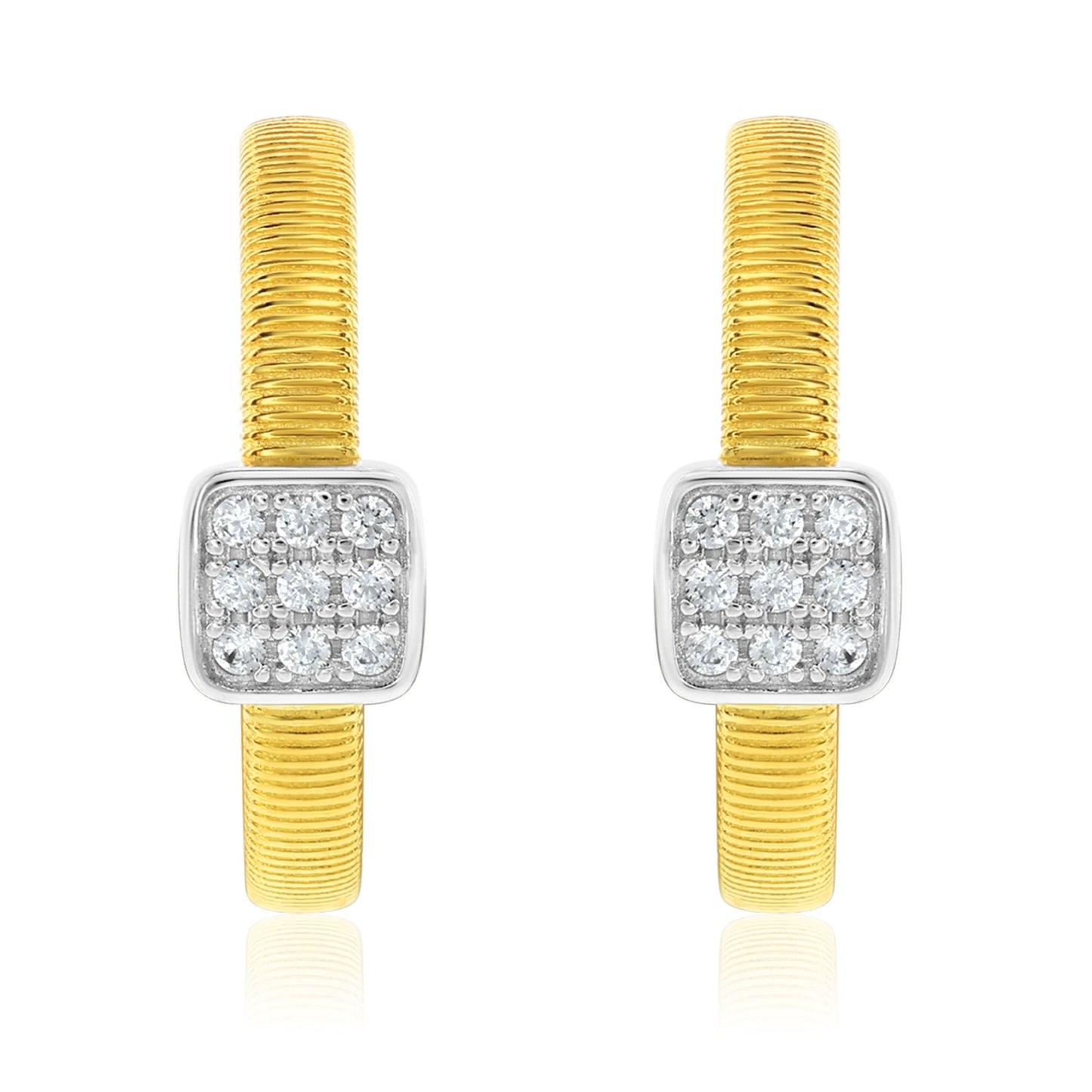 Suzy Levian Yellow Sterling Silver & White Cubic Zirconia Pave Coil Huggie Hoop Earrings