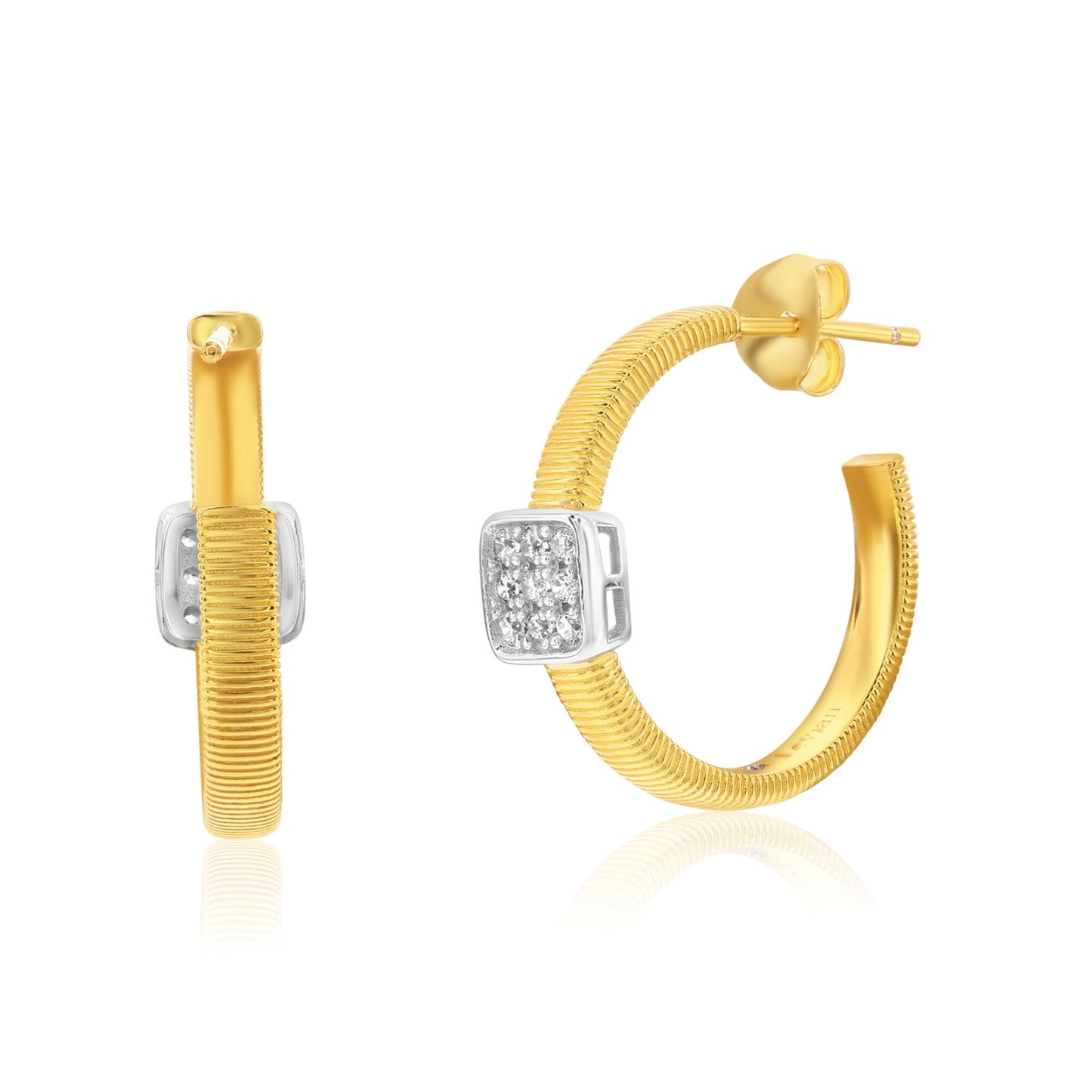 Suzy Levian Yellow Sterling Silver & White Cubic Zirconia Pave Coil Huggie Hoop Earrings
