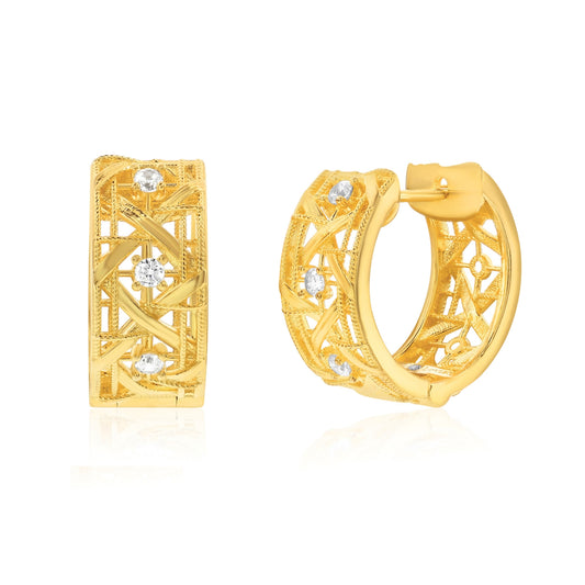 Suzy Levian Yellow Sterling Silver & White Cubic Zirconia Cutout Huggie Hoop Earrings