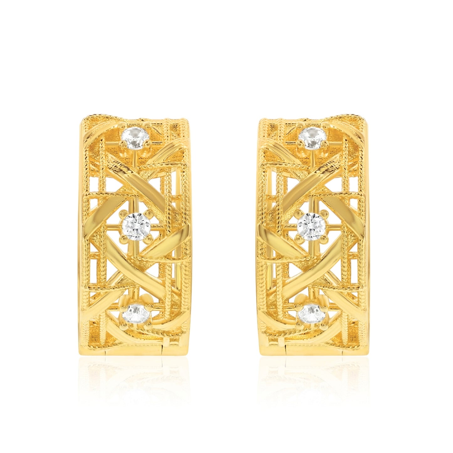 Suzy Levian Yellow Sterling Silver & White Cubic Zirconia Cutout Huggie Hoop Earrings