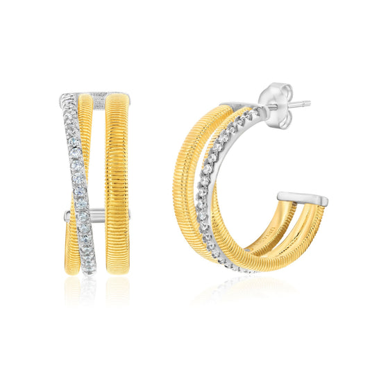 Suzy Levian Yellow Sterling Silver & Cubic Zirconia Triple Row Coil Huggie Hoop Earrings