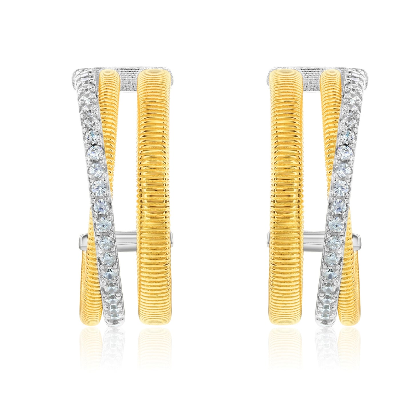 Suzy Levian Yellow Sterling Silver & Cubic Zirconia Triple Row Coil Huggie Hoop Earrings
