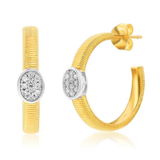 Suzy Levian Yellow Sterling Silver & White Cubic Zirconia Pave Coil Huggie Hoop Earrings