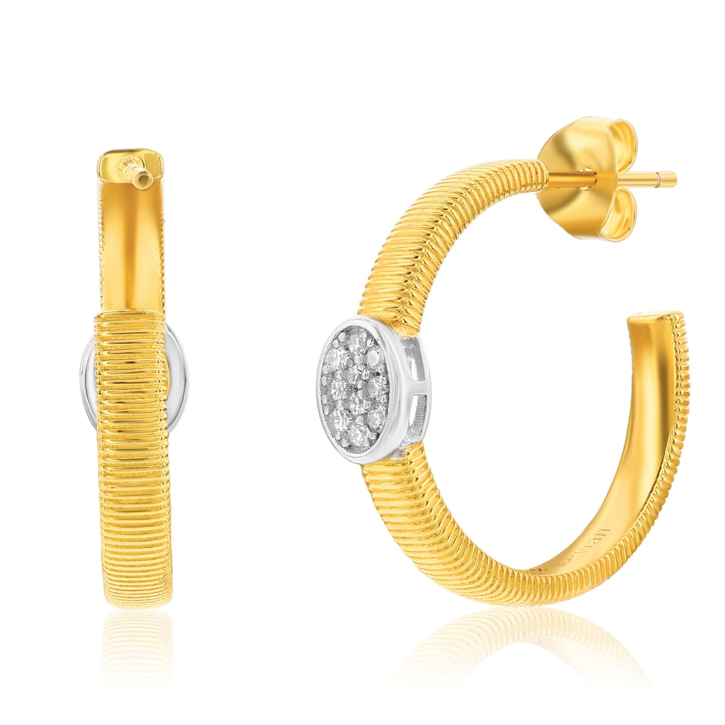 Suzy Levian Yellow Sterling Silver & White Cubic Zirconia Pave Coil Huggie Hoop Earrings