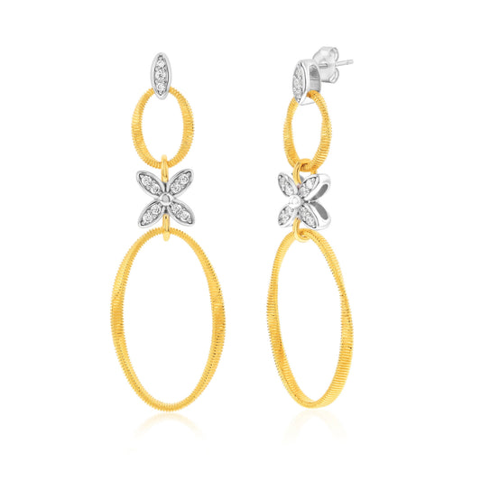 Suzy Levian The Golden Helix Yellow Sterling Silver & Cubic Zirconia Flower Double Circle Coil Earrings