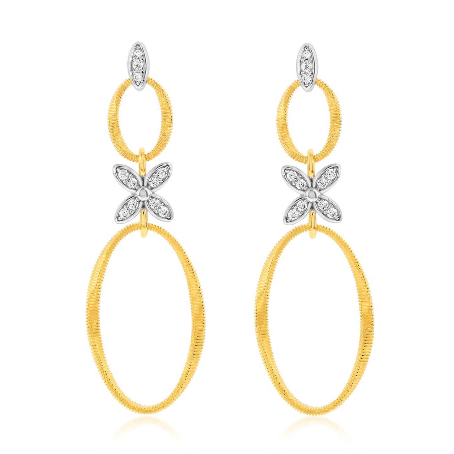 Suzy Levian The Golden Helix Yellow Sterling Silver & Cubic Zirconia Flower Double Circle Coil Earrings