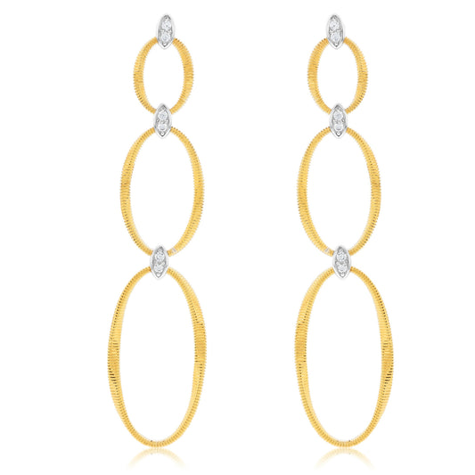 Suzy Levian The Golden Helix Yellow Sterling Silver & White Cubic Zirconia Double Oval Drop Earrings
