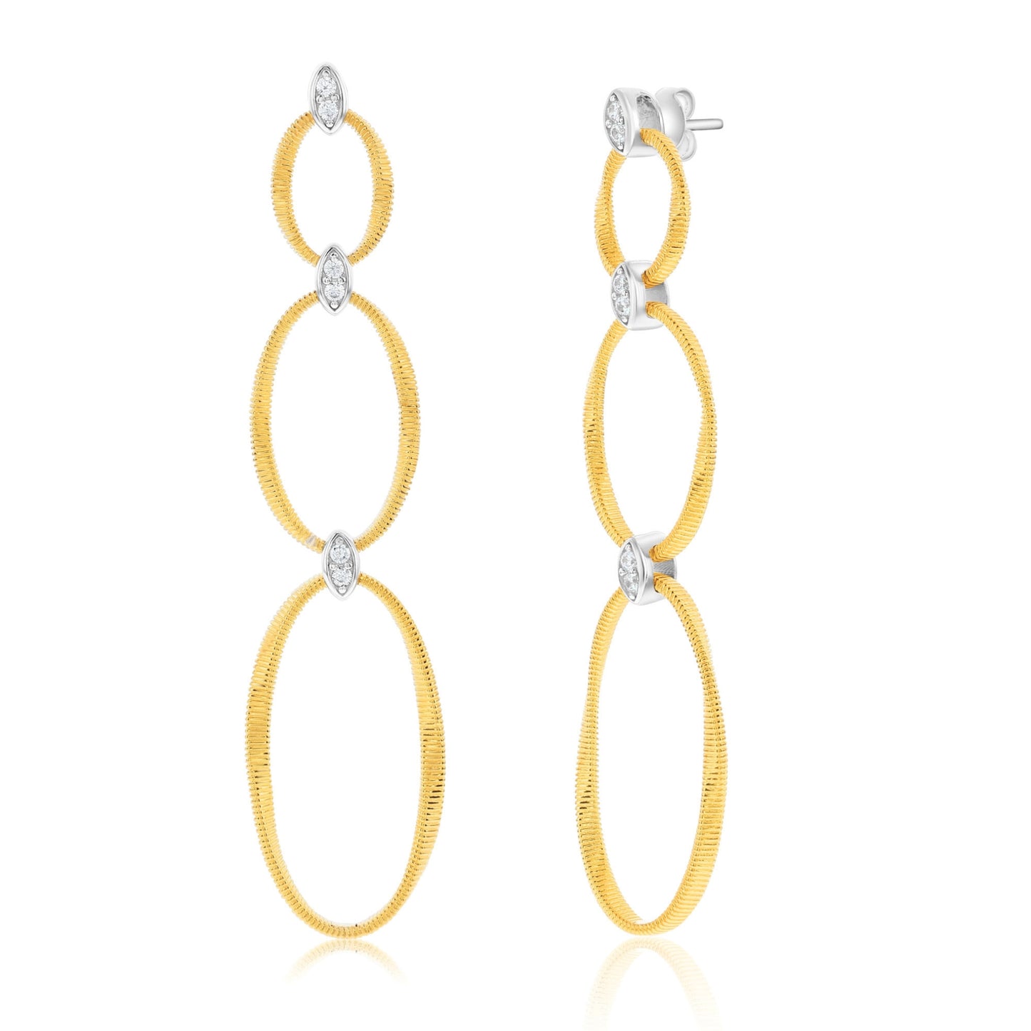 Suzy Levian The Golden Helix Yellow Sterling Silver & White Cubic Zirconia Double Oval Drop Earrings