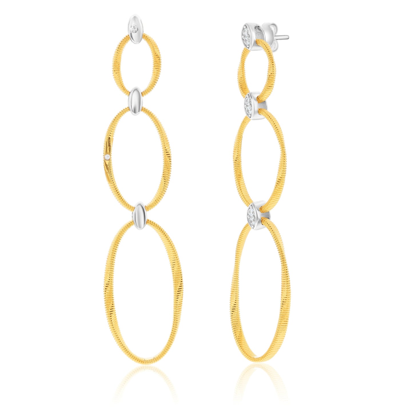 Suzy Levian The Golden Helix Yellow Sterling Silver & White Cubic Zirconia Double Oval Drop Earrings