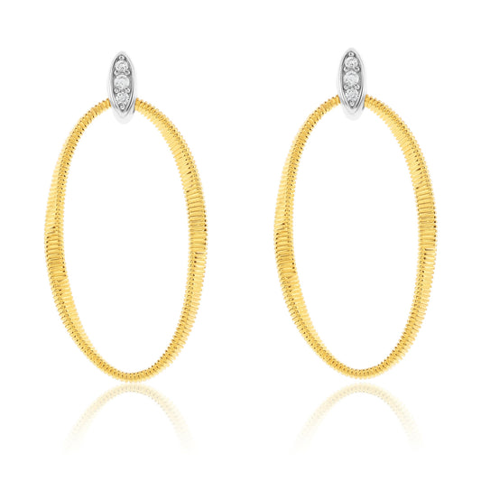 Suzy Levian The Golden Helix Yellow Sterling Silver & White Cubic Zirconia Oval Drop Earrings
