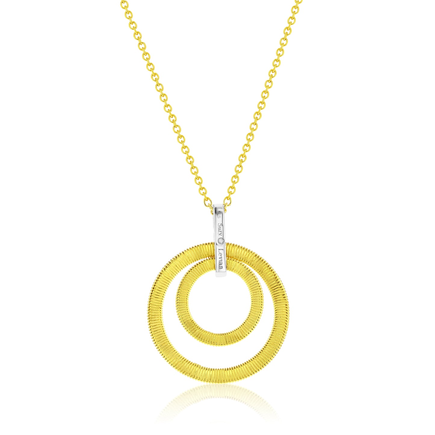 Suzy Levian Yellow Sterling Silver & Cubic Zirconia Coil Double Open Circle Pendant Necklace
