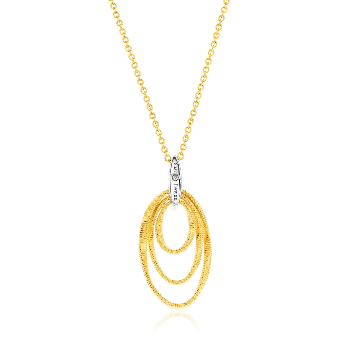 Suzy Levian The Golden Helix Yellow Sterling Silver & Cubic Zirconia Coil Triple Open Oval Pendant Necklace