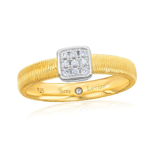 Suzy Levian Yellow Sterling Silver White Cubic Zirconia Square Coil Ring