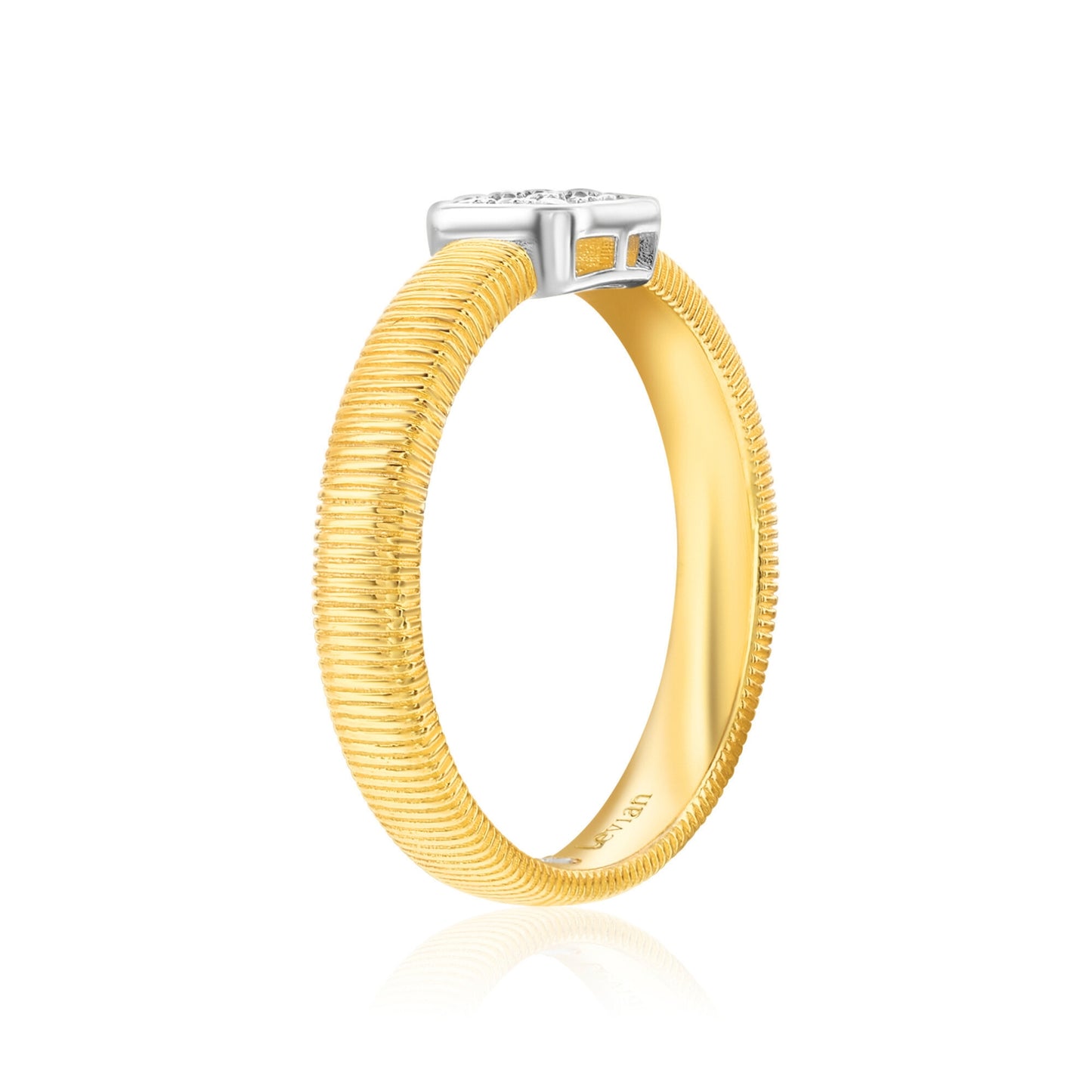 Suzy Levian Yellow Sterling Silver White Cubic Zirconia Square Coil Ring