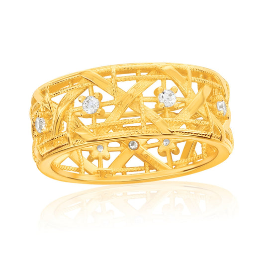 Suzy Levian Yellow Sterling Silver White Cubic Zirconia Cutout Ring