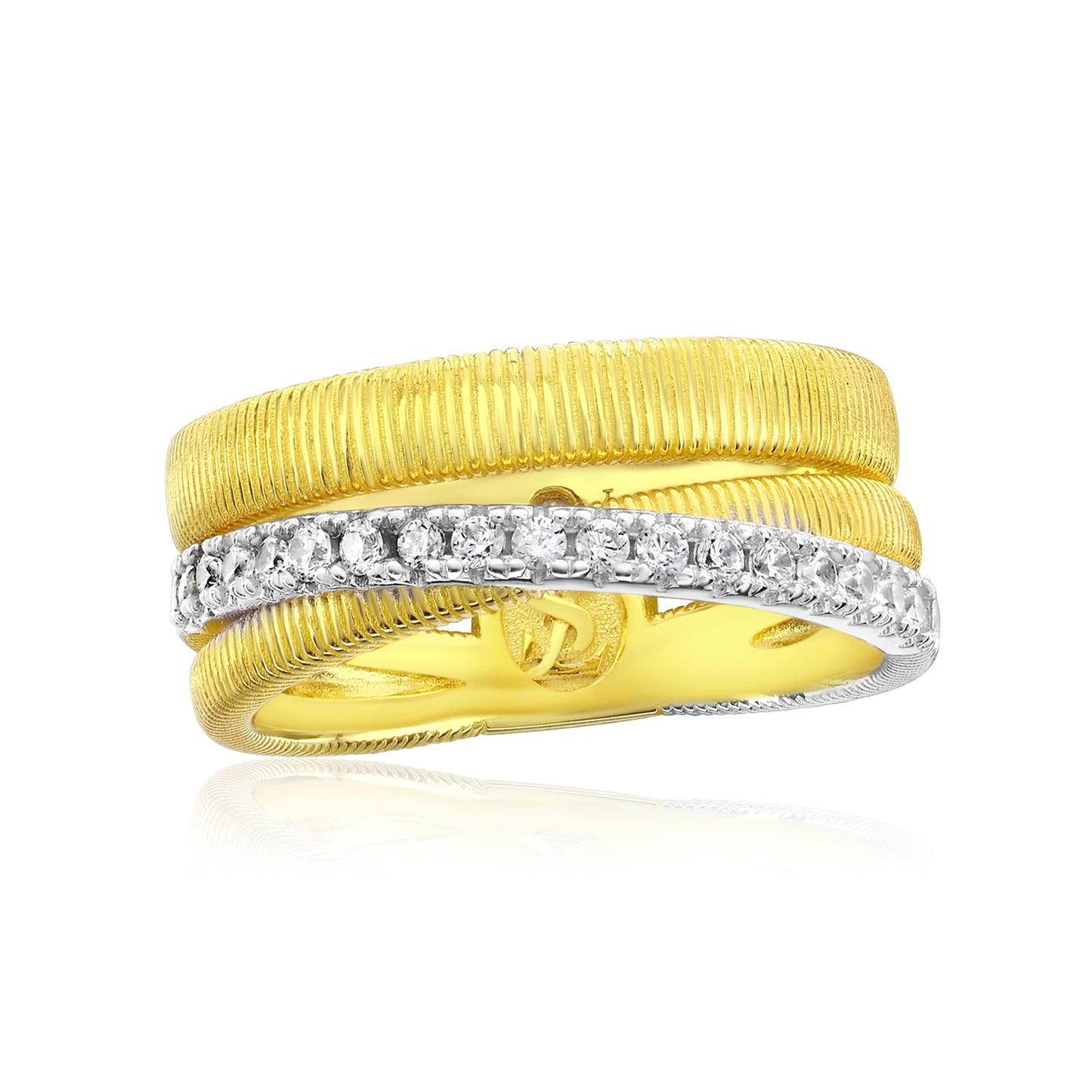 Suzy Levian Yellow Sterling Silver White Cubic Zirconia Coil Overlapping Ring